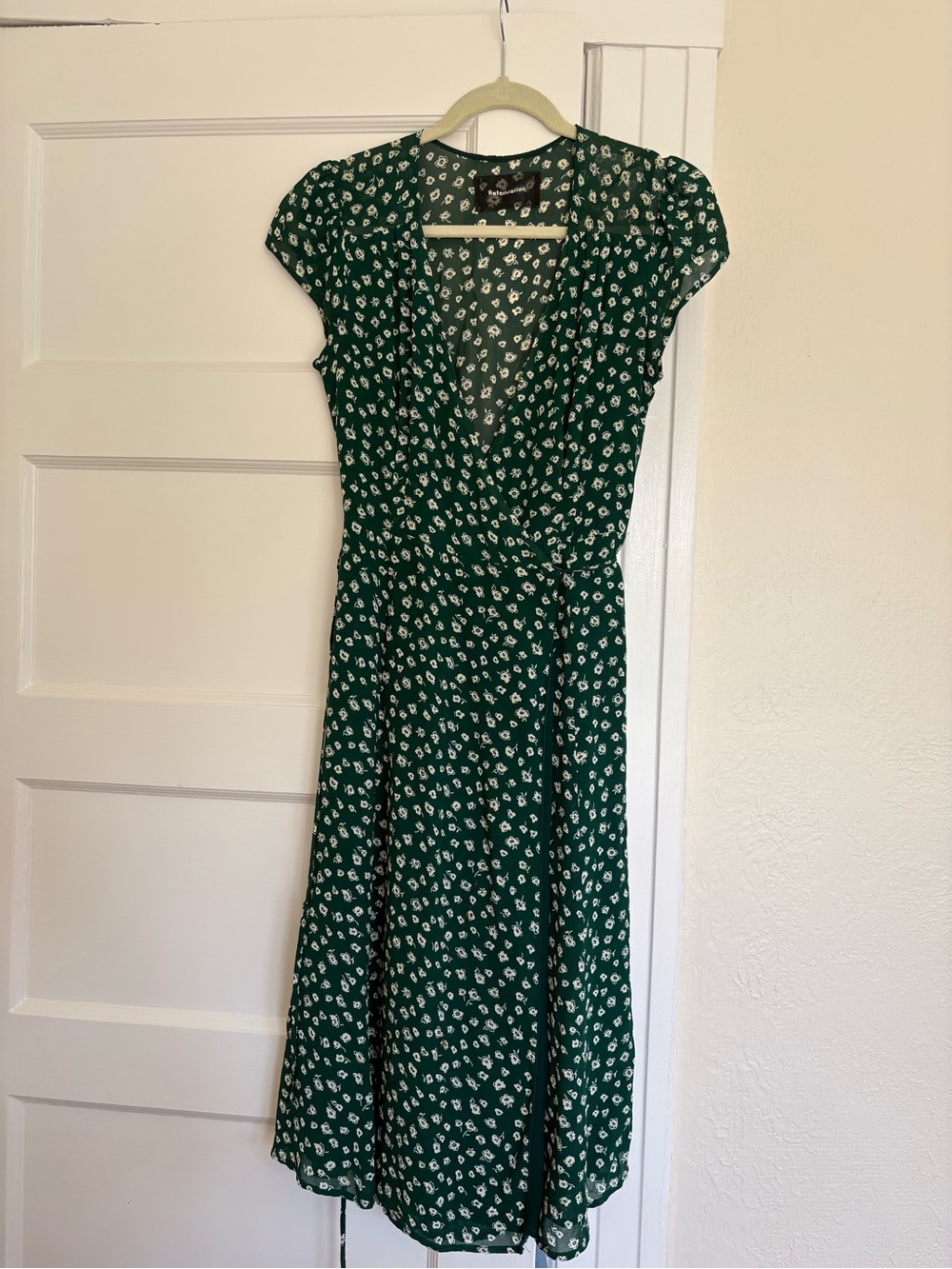 Green Reformation Floral Wrap Midi Dress